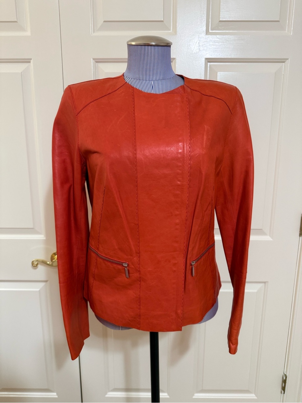Lafayette 148 New York Orange Leather Moto Jacket – Size M
